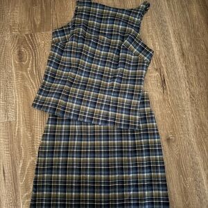 Vintage plaid Sleeveless Top and Skirt Set